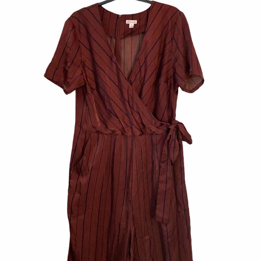 Xhilaration Burgundy & Black Striped Wrap Jumpsuit - Picture 3 of 11